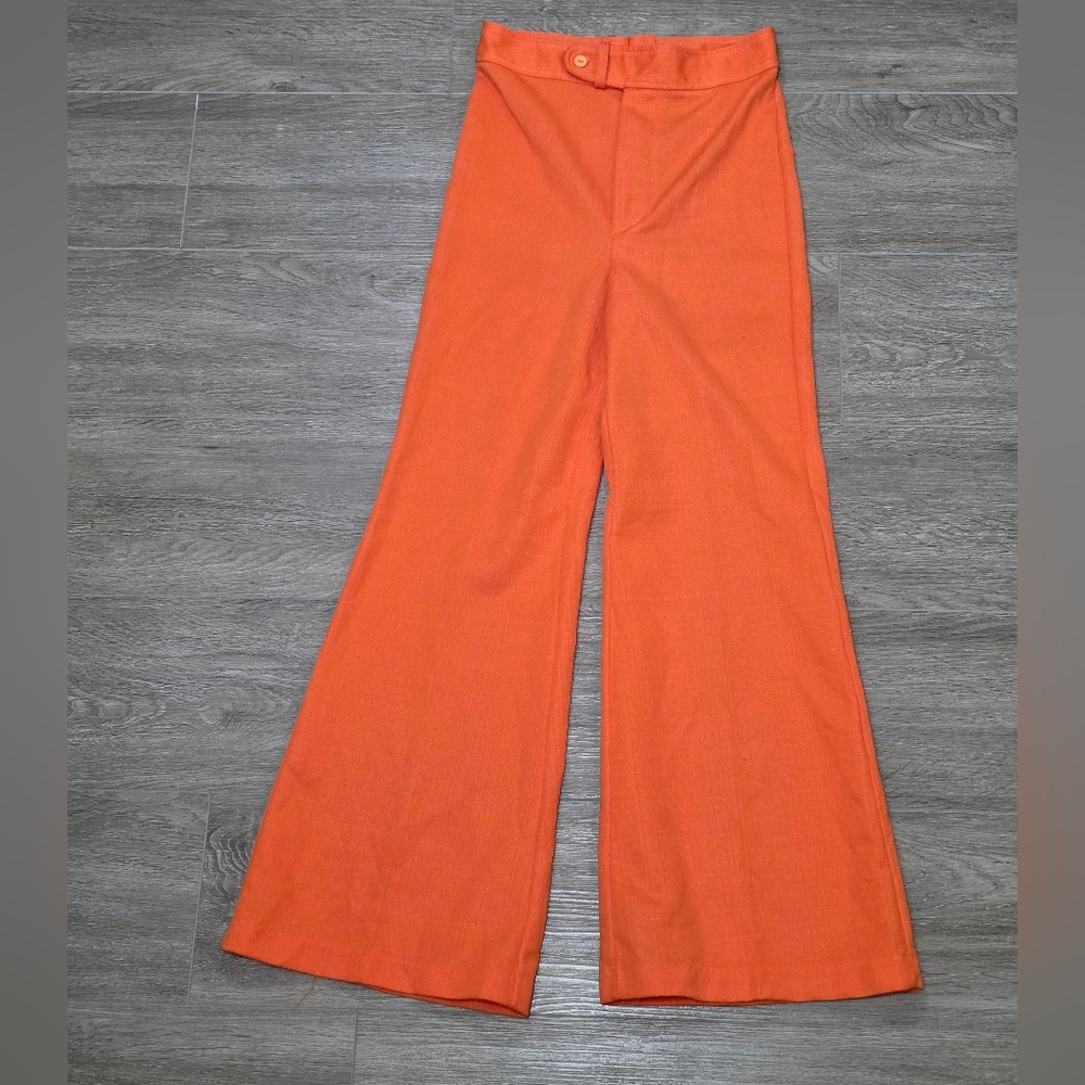 Vintage 70's Majdell Bell Bottom Pants Girls Size 14 Orange 24 X 27.5